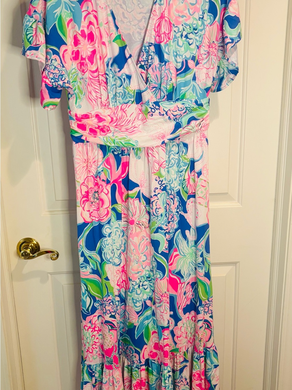 Lilly Pulitzer Jessi Midi Dress. Pink, Blue & Green Floral.